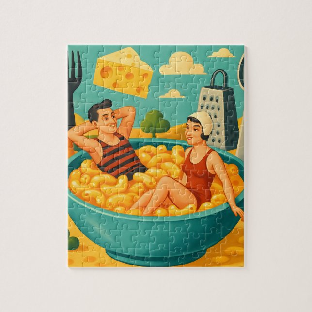 Puzzle Surreal Couple nage dans un bol de nouilles au fro (Vertical)
