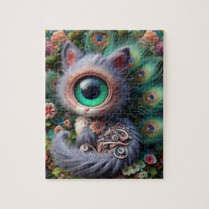 Puzzle Surreal One Eyed Grey Kitty