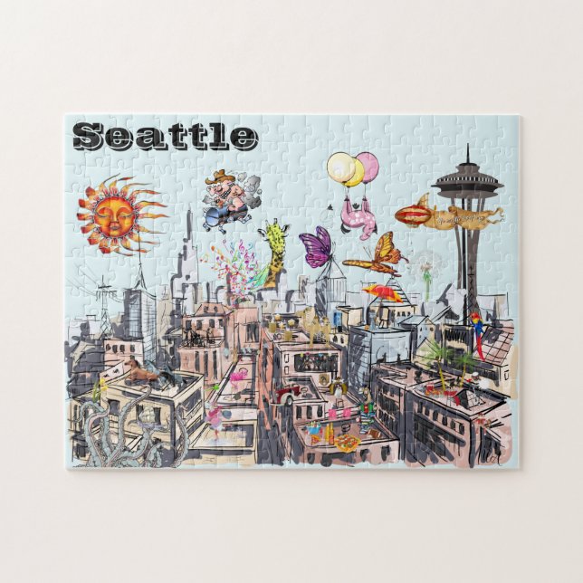 Puzzle Surreal Pop Art Ville occupée de Seattle (Horizontal)
