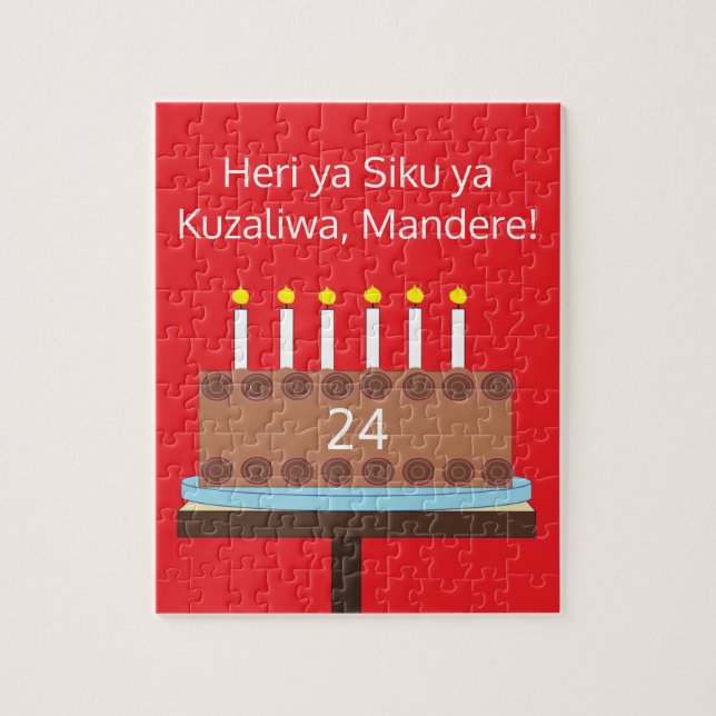 Puzzle Sweet, Chocolate Birthday Cake - Swahili: Red (Vertical)