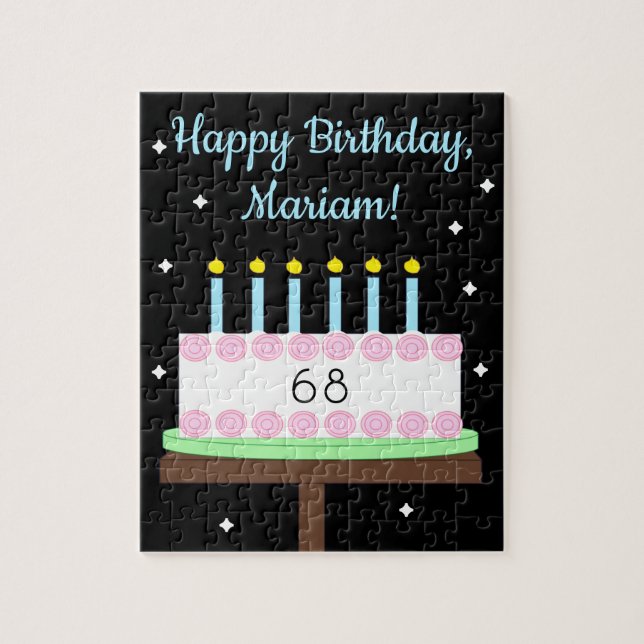 Puzzle Sweet, Vanilla Birthday Cake with Stars: Black (Vertical)