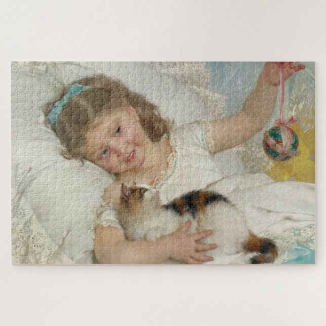 Puzzle Sweet Young Girl Jouant Avec Son Chat Pour Animaux (Horizontal)