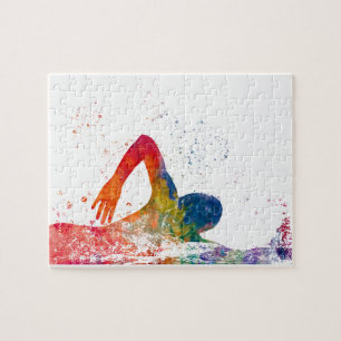 Puzzle swimmer in watercolor