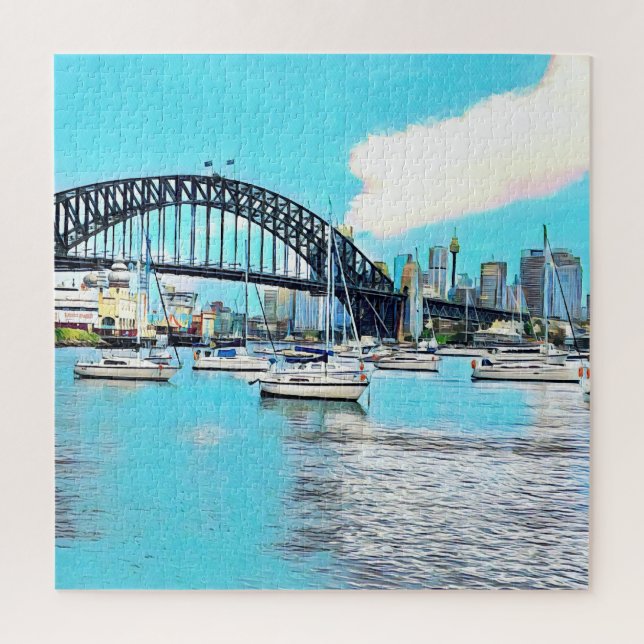 Puzzle Sydney Harbour Bridge bleu ciel avec yachts (Vertical)