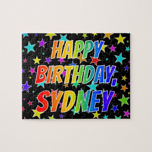 Puzzle "SYDNEY" Prénom, Amusant "HEUREUX ANNIVERSAIRE" (Horizontal)