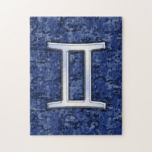 Puzzle SYMBOLE Zodiaque Gemini Camouflage numérique bleu