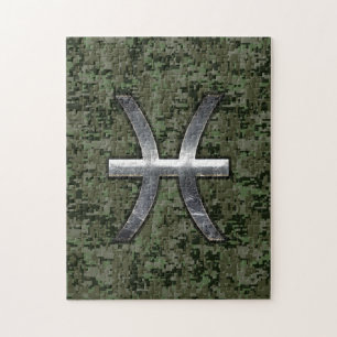 Puzzle Symbole zodiaque Pisces Camo numérique vert Woodla