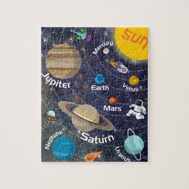 Puzzle Système solaire, astronaute et vaisseau spatial (Vertical)