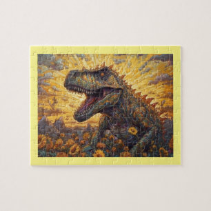 Puzzle T-rex dans un champ de tournesols