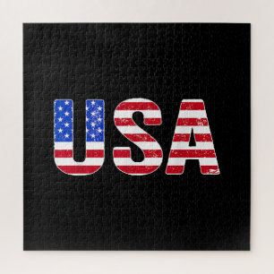 Puzzle T Shirt USA Drapeau Américain Patriotique Hommes F