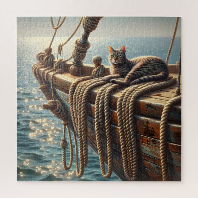 Puzzle Tabby Cat Sur Cordes Nautiques (Vertical)