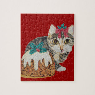 Puzzle tabby gris chaton mignon lécher patte noël