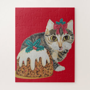 Puzzle tabby gris mignon chaton patte à lécher pour noël