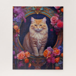 Puzzle Tabby orange avec joaillerie et fleurs