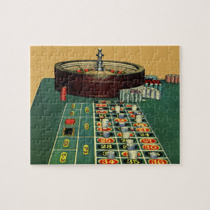 Puzzle Table de roulette vintage jeu de casino, jetons de