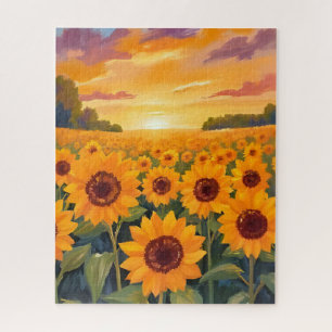Puzzle Tableau de paysage de coucher de soleil dans un ch