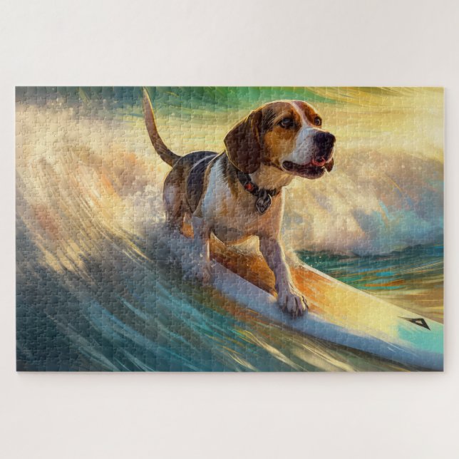 Puzzle Tableau de surf de plage beagle (Horizontal)