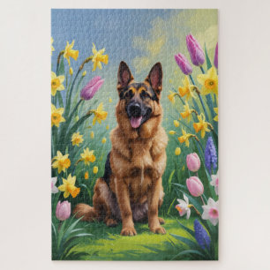 Puzzle Tableau des fleurs de printemps de chien berger al