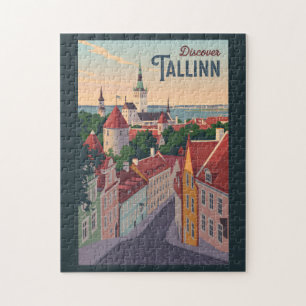 Puzzle Tallinn Estonie Illustration Voyage Art Vintage