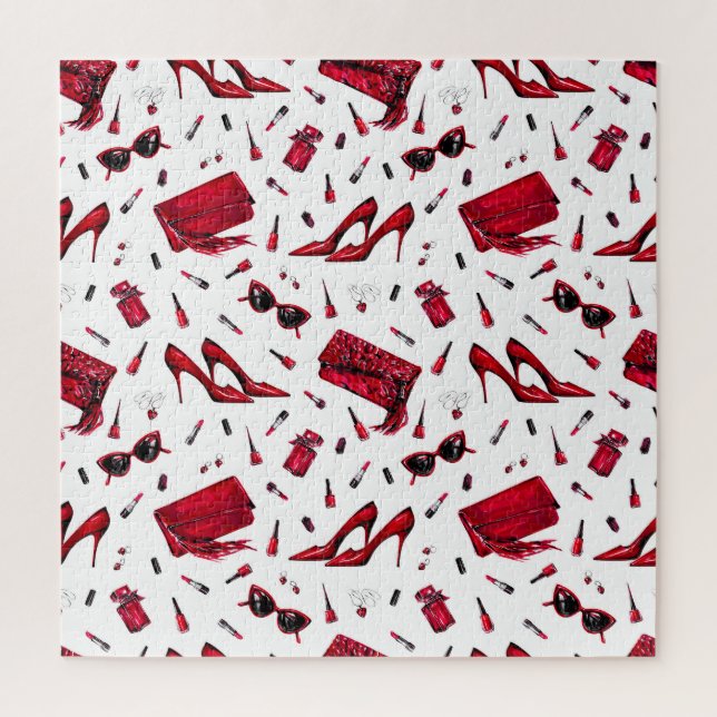 Puzzle talons rouges, motif d'accessoires de mode. (Vertical)