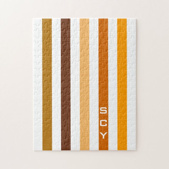Puzzle Tan Brown Orange Vertical Stripes Monogramme (Vertical)