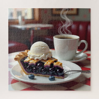 Puzzle Tarte aux bleuets, crème glacée et café