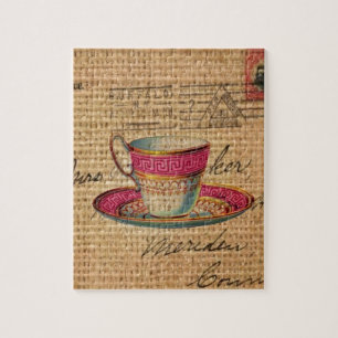 Puzzle Tasse-thé rustique victorienne rose