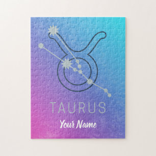 Puzzle Taurus Zodiac Star Sign Watercolor Horoscope