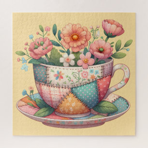Puzzle Teacup Patchwork avec Fleurs Whimsical