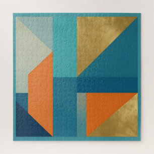 Puzzle Teal Orange Or Géométrique Abstrait