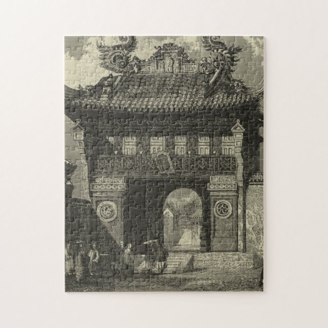 Puzzle Temple impérial asiatique en noir et blanc (Vertical)
