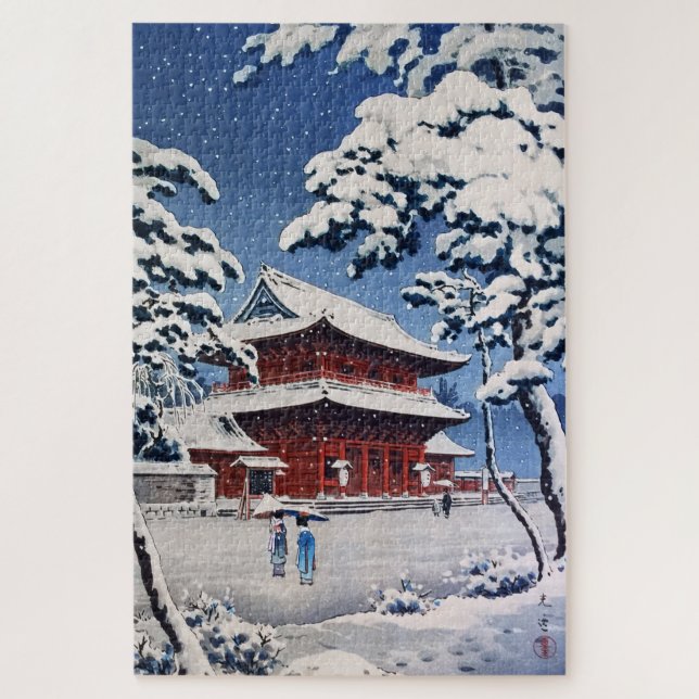 Puzzle Temple Zojoji en neige par Tsuchiya Koitsu (Vertical)