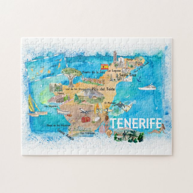 Puzzle Tenerife Canarias Espagne Carte illustrée (Horizontal)