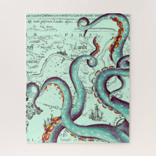 Puzzle Tentacles Turquoises Sur Une Carte Vintage Turquoi
