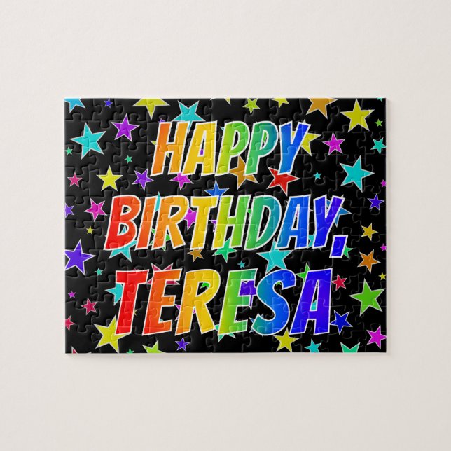 Puzzle "TERESA" Prénom, Amusant "HEUREUX ANNIVERSAIRE" (Horizontal)