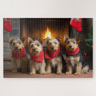 Puzzle Terrier australien près du feu Noël