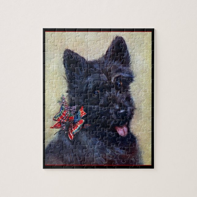 Puzzle Terrier écossais avec Tartan et Heather (Vertical)