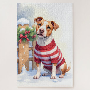 Puzzle Terrier Pit Bull américain aquarelle festive