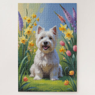 Puzzle Terrier West Highland White Fleurs de printemps