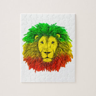 Puzzle Tête de lion Rasta rouge jaune vert dessin Jamaïqu