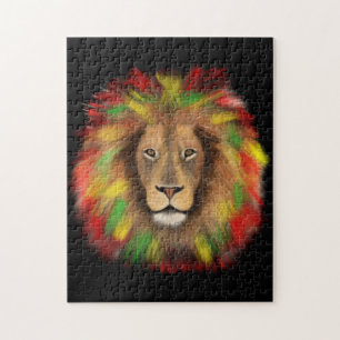 Puzzle Tête de lion Rasta rouge jaune vert dessin Jamaïqu