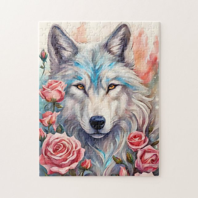 Puzzle tête de loup roses roses animal peinture (Vertical)