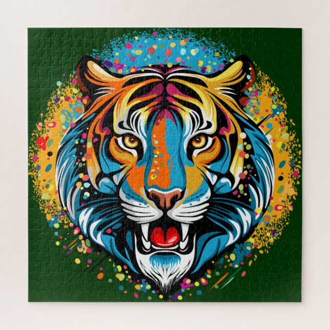 Puzzle Tête de tigre couleurs arc-en-ciel peinture taches (Vertical)