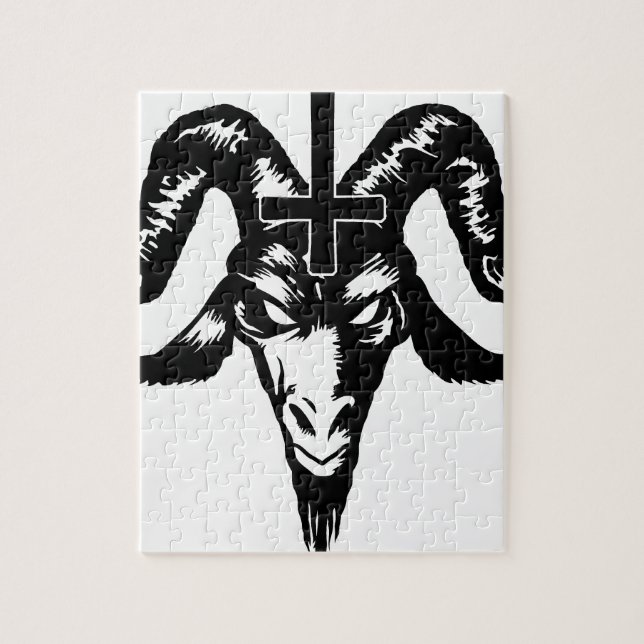 Puzzle Tête satanique de chèvre avec la croix (noir) (Vertical)