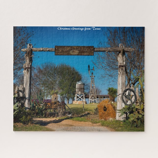 Puzzle Texas Ranch Scene. voeux de Noël (Horizontal)