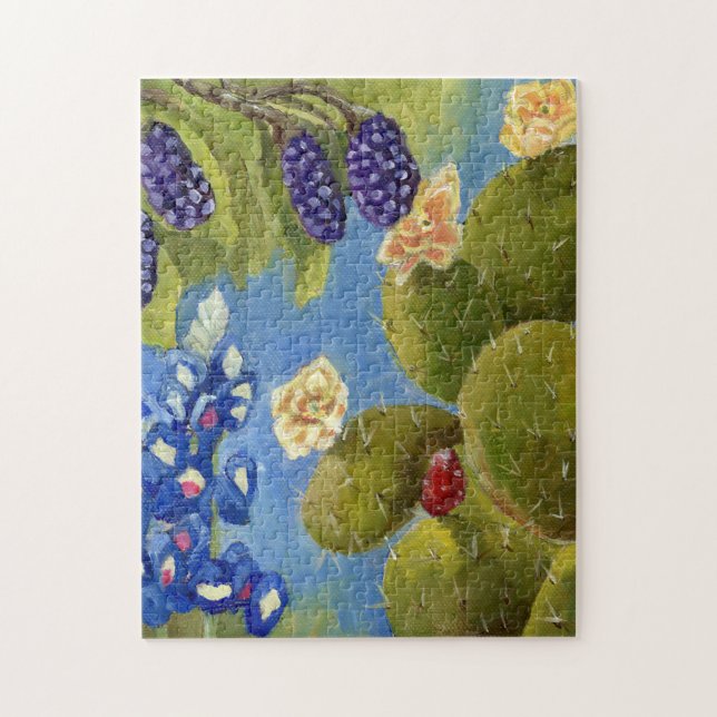 Puzzle Texas Spring Painting Bluebonnets cactus dewberry (Vertical)