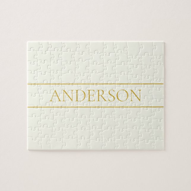Puzzle Texte personnalisable simple et élégant | Or blanc (Horizontal)