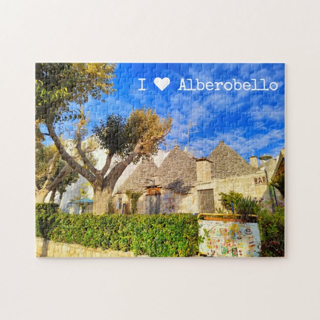 Puzzle Texte personnalisé, belle vue Alberobello, Pouille (Horizontal)