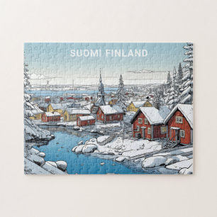 Puzzle Texte personnalisé Finlande - Illustration hiverna