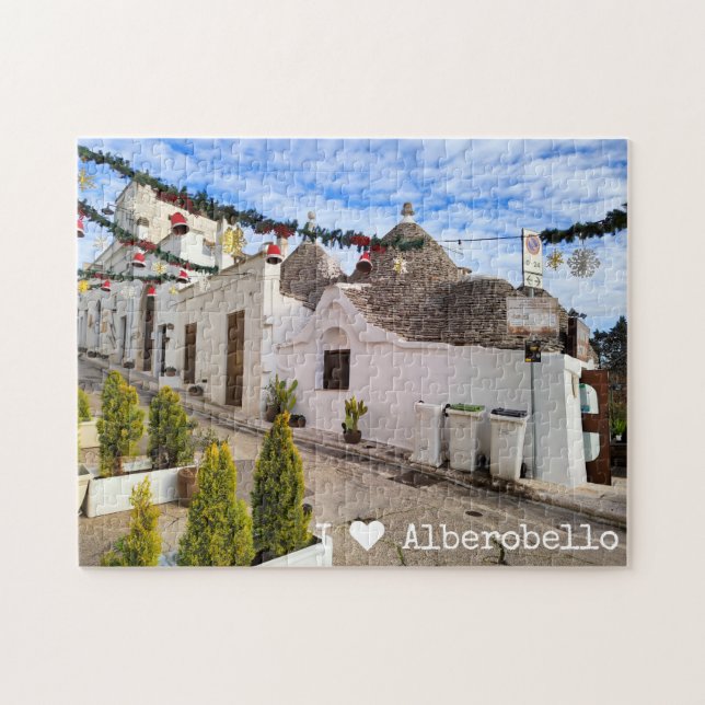 Puzzle Texte personnalisé, maisons trulli en Alberobello (Horizontal)
